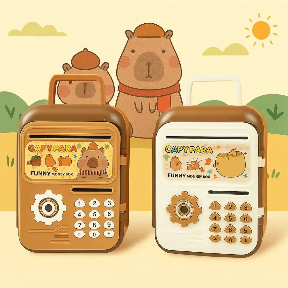 Divertido Mini Alcancía Capibara con asa Banco de dinero ATM Dibujos animados Diseño lindo Caja de almacenamiento de monedas Práctica ahorro de dinero