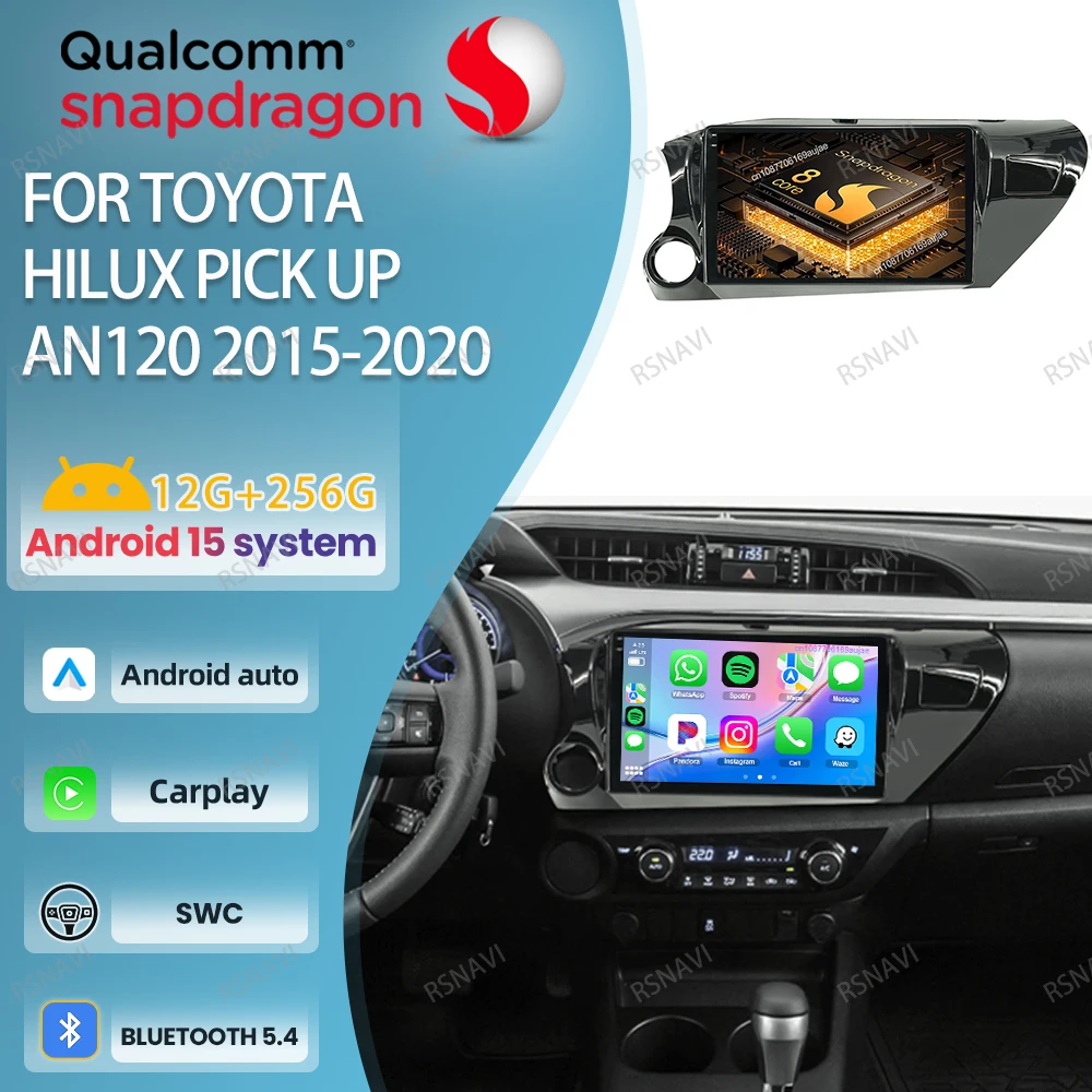 

Автомобильный радиоприемник Android 15 для Toyota Hilux Pick Up AN120 2015-2020 5G WIFI Беспроводной Carplay Auto BT Мультимедиа 4G LTE Стерео DSP QLED