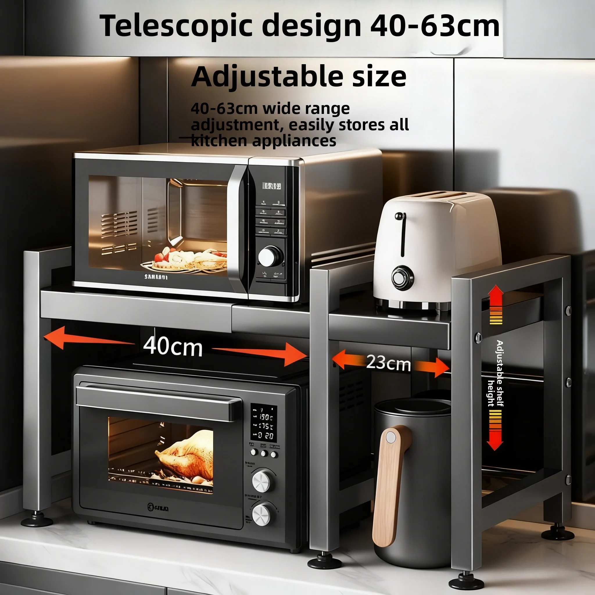 Kitchen Multi-functional Expandable Multi-layer Microwave Oven Rack Stove Rice Cooker Storage Shelf Carbon Steel Home Use