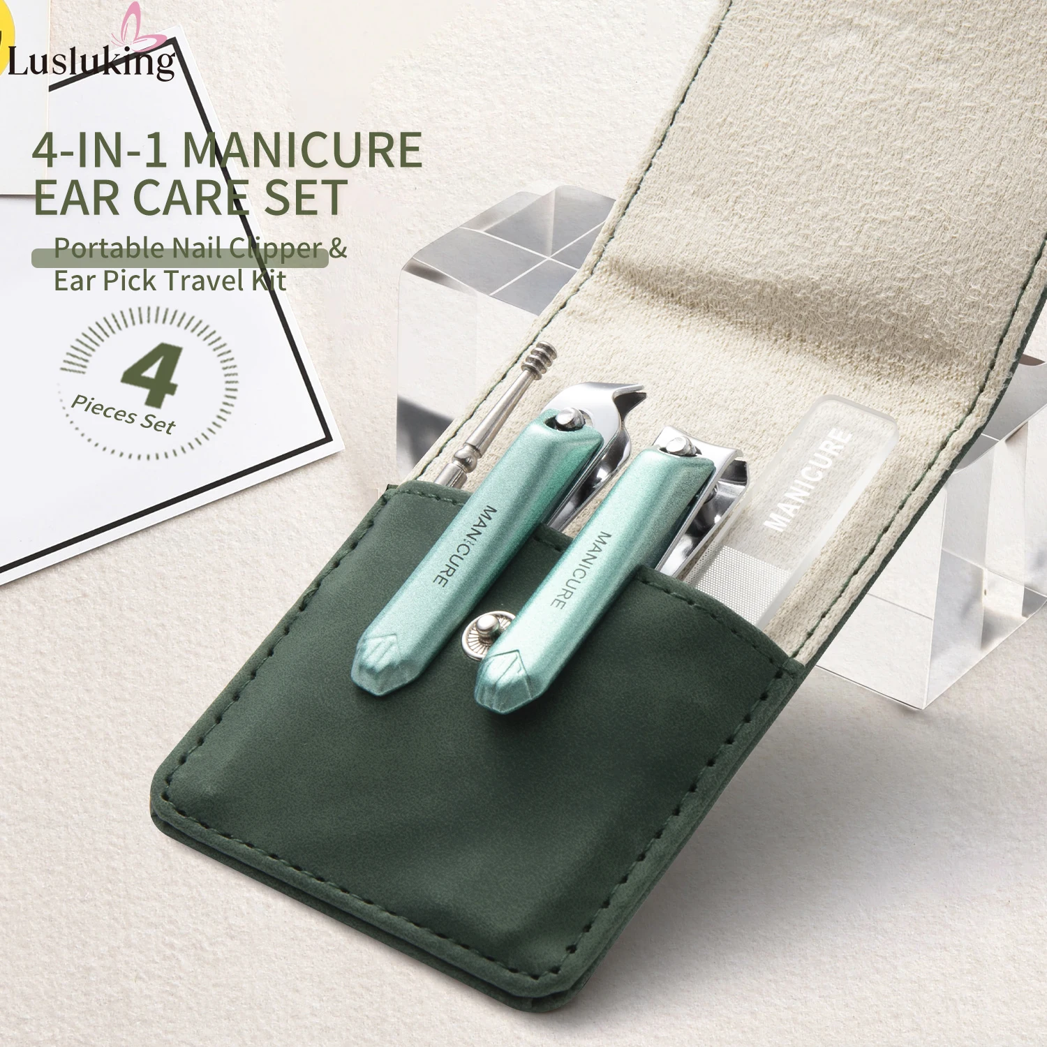 Mens Grooming Kit Case - 4PCS Stainless Steel Manicure Set Nail