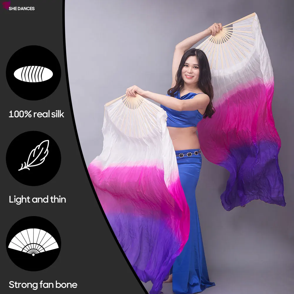 Real Silk Veil Fans Fan for Women Belly Dance Accessories Gradual Color 150cm and 180 cm Length 90cm Width