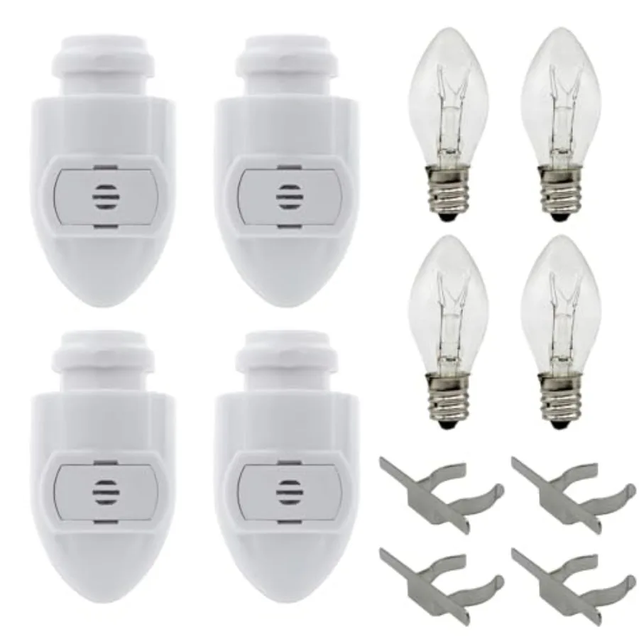 Auto On Sensor Plug in Night Light Module Includes 4 Bulbs and 4 Metal Clips, Great for Making Your Own Decorative Night Lights