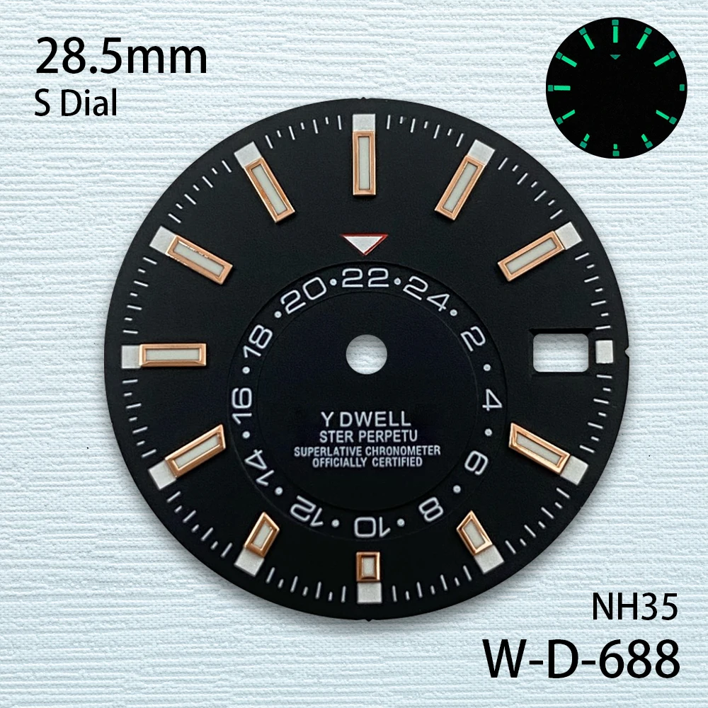 28.5mm S Logo Sunburst Dial Fit NH35/NH36 Japanese Movement Green Luminous High-Quality Watch Modification Accessories