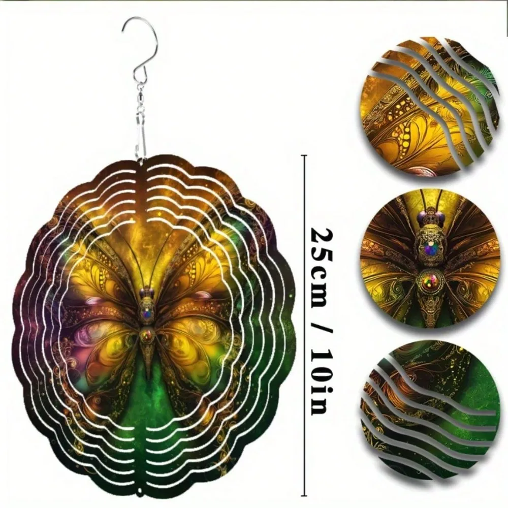 رنين الرياح على شكل فراشة ممتازة، ديكور فني معدني ملون مقاس 10 بوصات، 360 درجة °   خطاف دوار للحديقة والفناء والشرفة