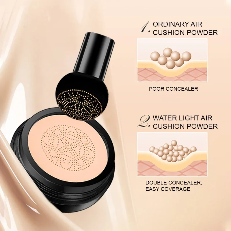 Ocheal BB Cream Air Cushion Base de maquillaje compacta crema correctora para cosméticos faciales maquillaje cabeza de seta Puff