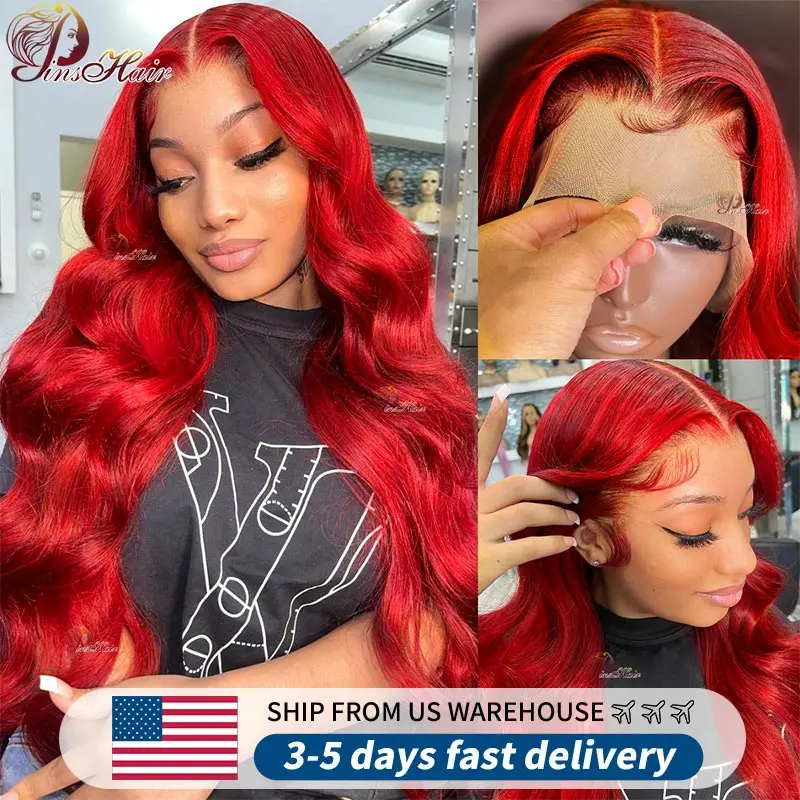 Red Body Wave Lace Front Human Hair Wigs 13x6 Transparent Lace Frontal Wig Burgundy Color Remy Human Hair Pre Plucked 34 inches