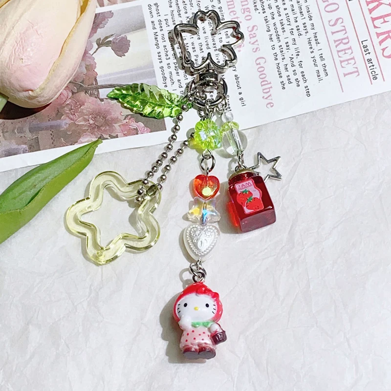 

Sanrios Hellokittys Keychain Pendant Cute Kawaii Natural Sweet Girl Style Cream Color Purse Charm Gift for Women Girls Accessory