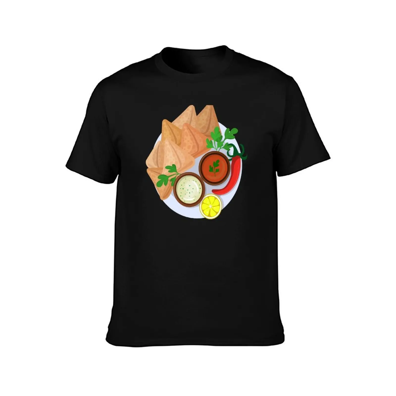 Fried Indian Samosa with Dipping Sauces T-Shirt, Summer Casual Cotton Tee, Oversized Streetwear Tops, Vintage Graphic Print