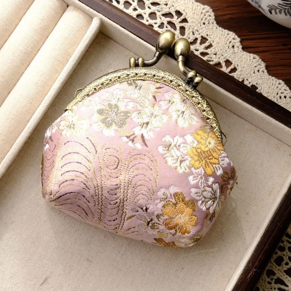 Anti-lost Kiss Lock Coin Purse Thickened Portable Brocade Mini Pouch Polyester Chinese Style Embroidered Small Pocket