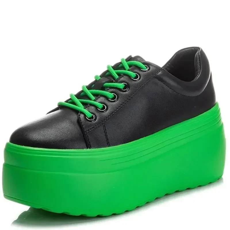 

Genuine Leather Women Casual Shoes Super Thick 8cm Platform Wedge Women Fashion Sneakers Chunky Shoes Summer Skateboard