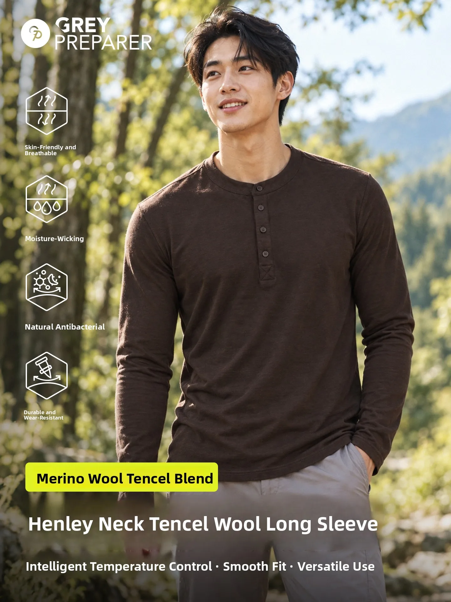 men's-henry-collar-merino-wool-long-sleeve-base-shirt-quick-dry-outdoor-hiking-mountain-climbing-warm-grey-new-arrival