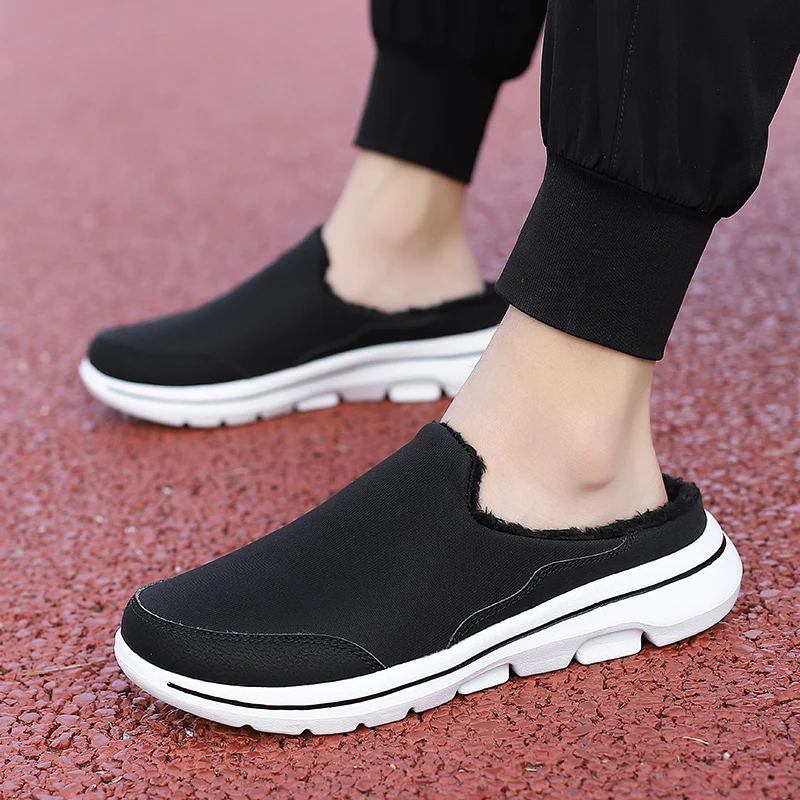 Winter Men Cotton Casual Shoes Comfortable Warm Mens Home Slippers Half Loafers Snow Shoes with Fur Slip-on Light Flat Shoes