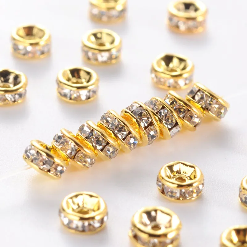 200pcs 4 5 6 8mm Crystal Brass Rhinestone Bead Loose Spacer Beads Rondelle for Jewelry Making DIY Bracelet Necklace