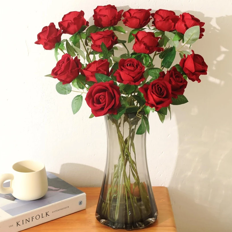 ดอกไม้ประดิษฐ์ปลอม Rose Bouquet แจกัน Party อุปกรณ์ตกแต่งบ้านงานแต่งงานพืชเจ้าสาว Clearance Floristics Diy ของขวัญ