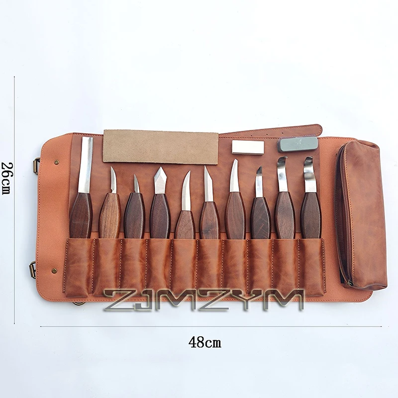 Wood Carving Kit With Square Wooden Handle For Beginner's Wood Carving Set of Knives Engraving Knife Straps Wood Whittling Kit