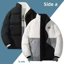

Thickened Lamb Fur Double-Sided Wearable Warm Casual Cotton Jacket for Men Winter Season Zipper Closure Hooded Straight Hem