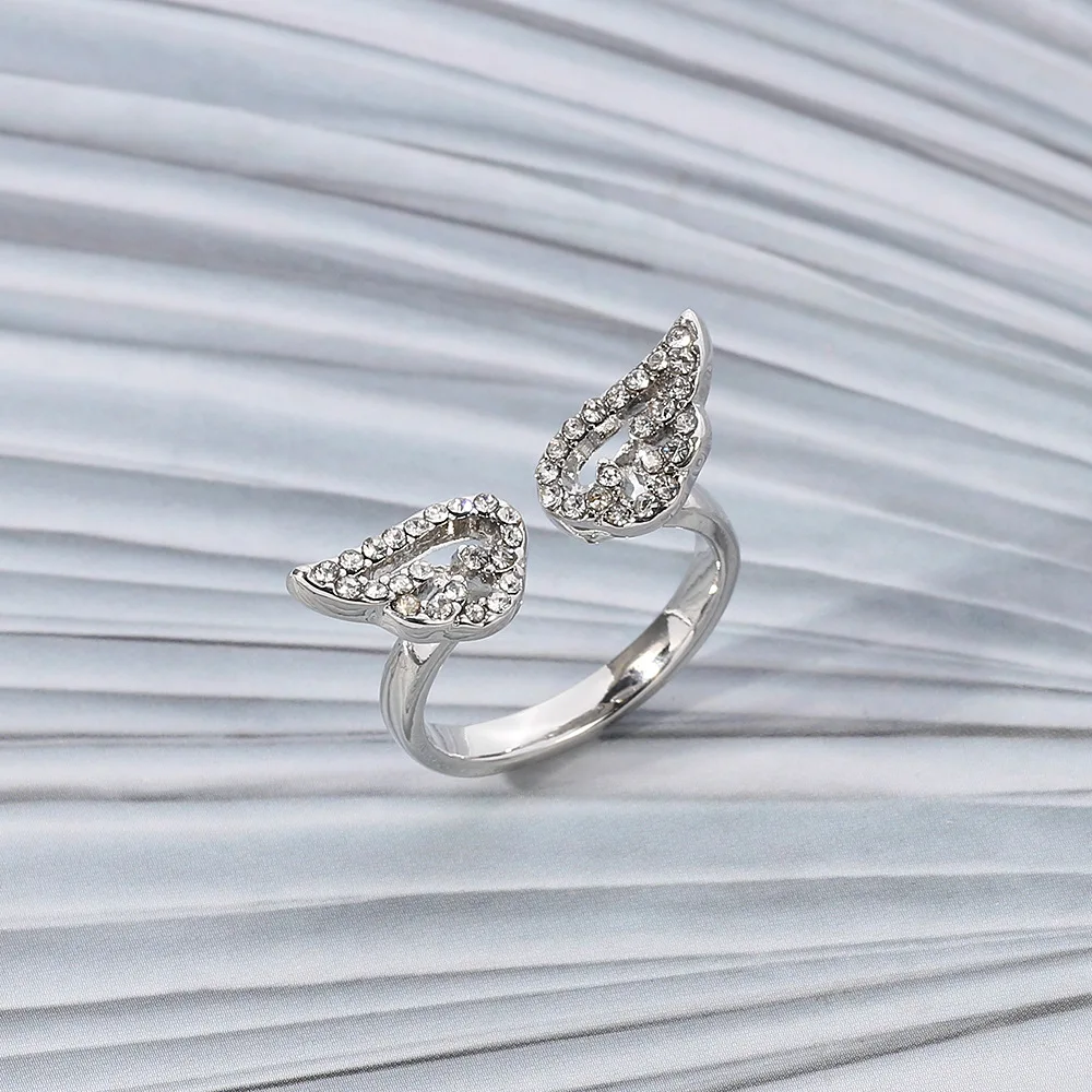 Silver Color Angel Wings Ring Adjustable Micro Pave Zircon Joint Rings For Women Fashion Opening Rings Jewelry Female Lover Gift image 6