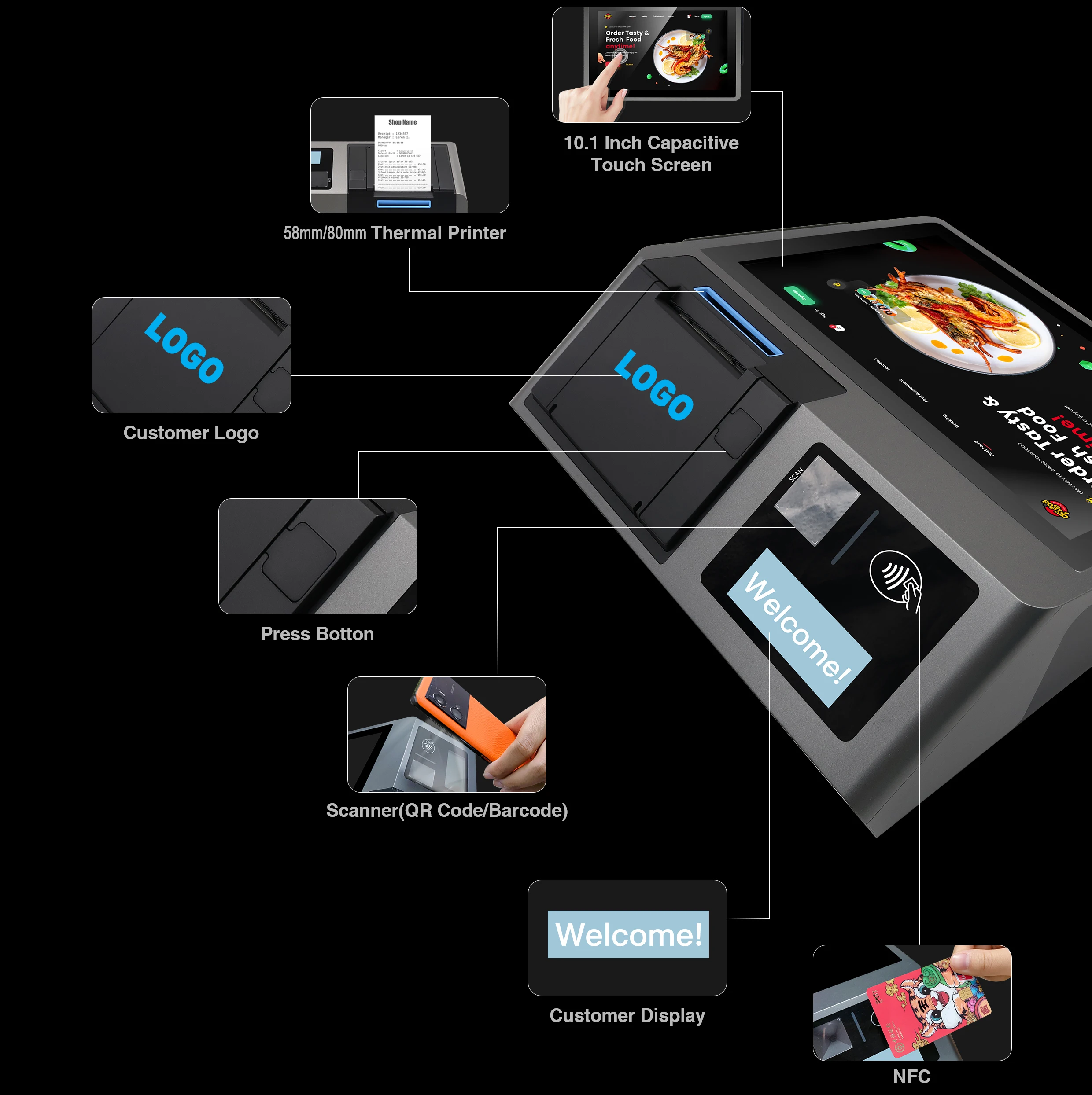 Z100 Android 11.0 point of sales Cash Register 58mm 80mm Receipt Printer Restaurant Machine All-in-One Pos end point system