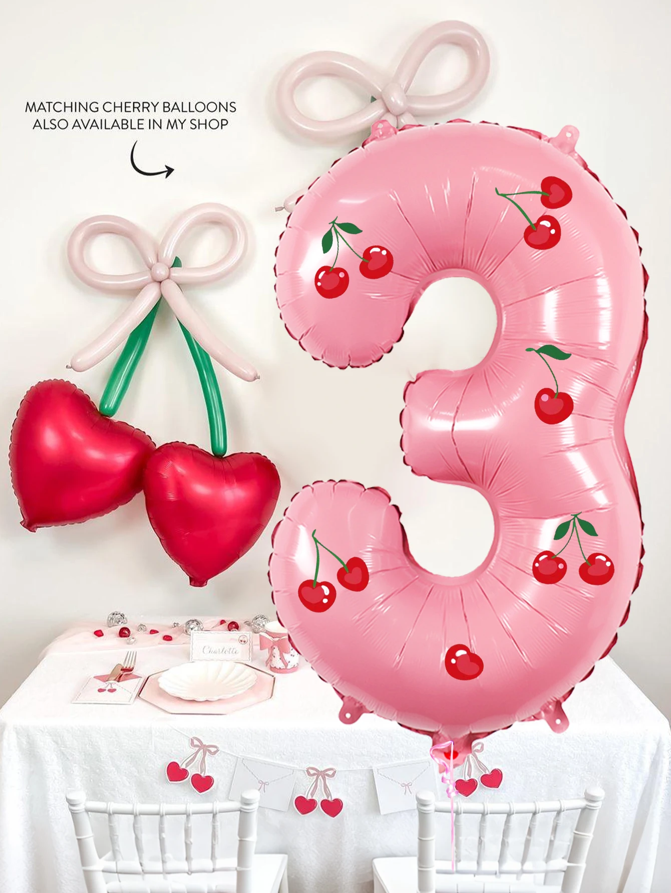 قطعتان من بالونات الأرقام المزينة بالكرز، زينة عيد الميلاد، حفلات أعياد الميلاد بطابع الكرز، الزفاف، زينة عيد الميلاد الأول