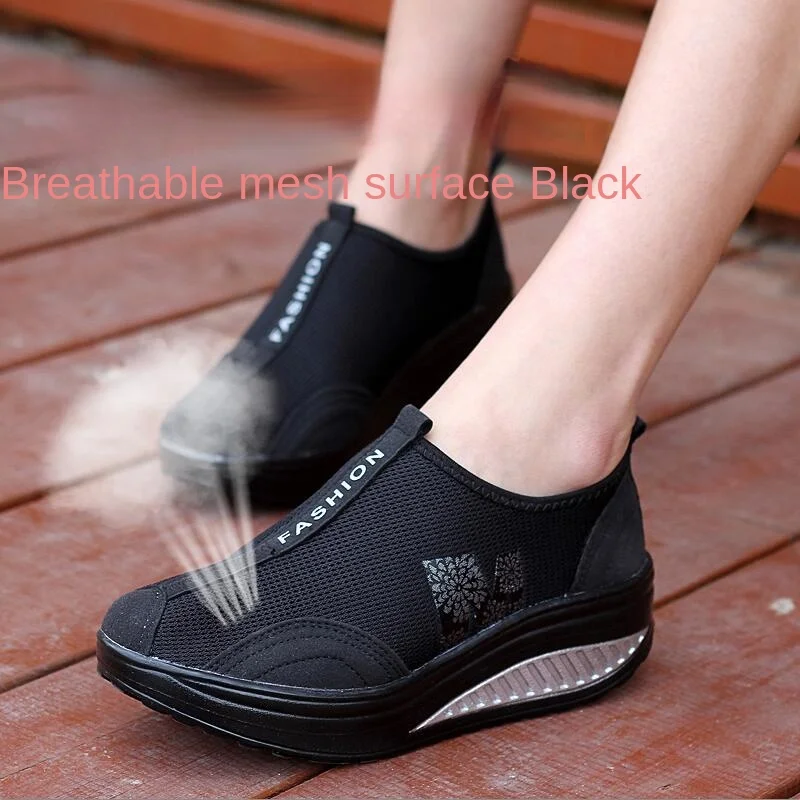 Women Casual Shoes Lightweight Slip on Wedge Platform Sneakers Women Breathable Air Mesh Summer Swing Shoes Tenis Feminino