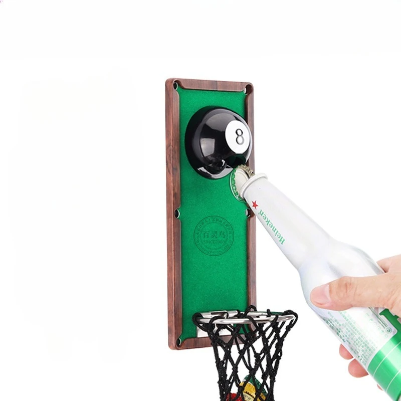 Creative Bottle Opener with Magnetic Black 8 Football Design Beer Cap Remover for Fridge Sticker Pool Table Bar Accessories