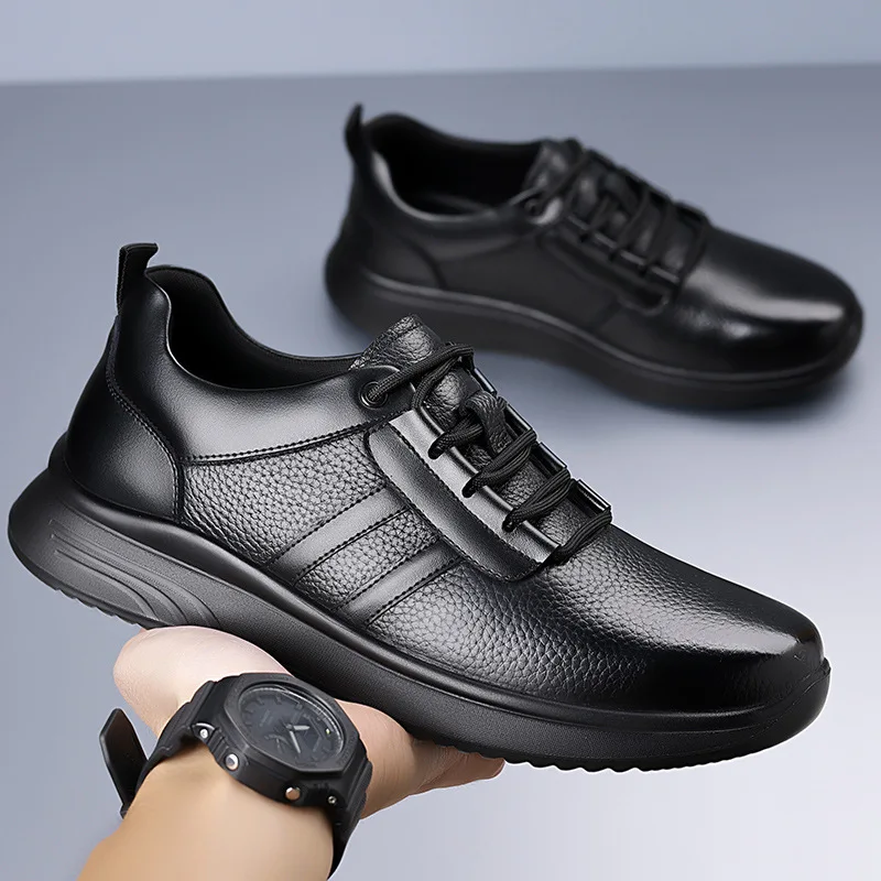 Men's casual leather shoes 2026 new top layer cowhide leather fashionable men's shoes warm cotton shoes