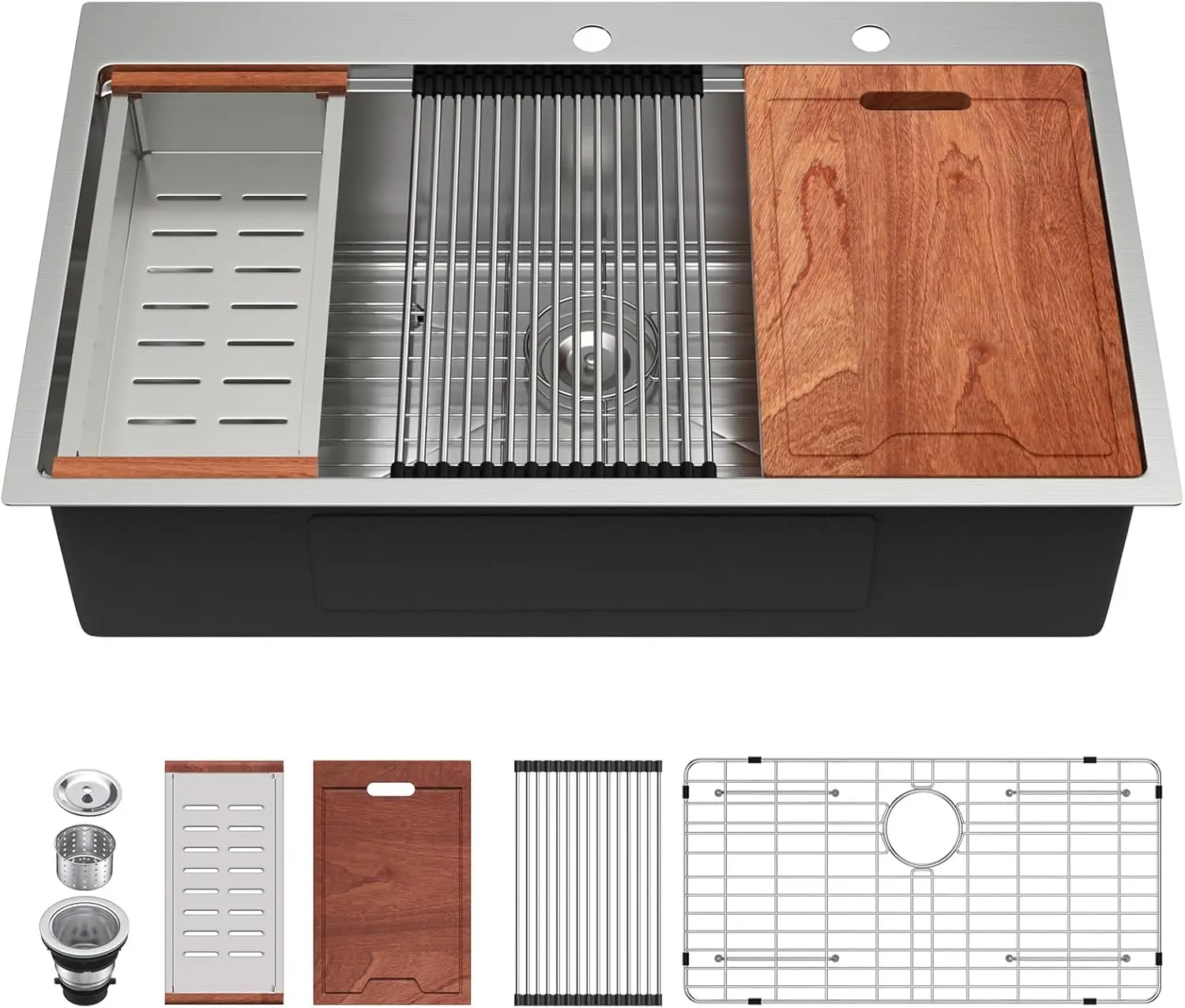 

36 Drop In Kitchen Sinks Worktation 16 Gauge 36x22 Inch Stainless Steel Single Bowl Ledge Worktation Topmount Overcounter Handma