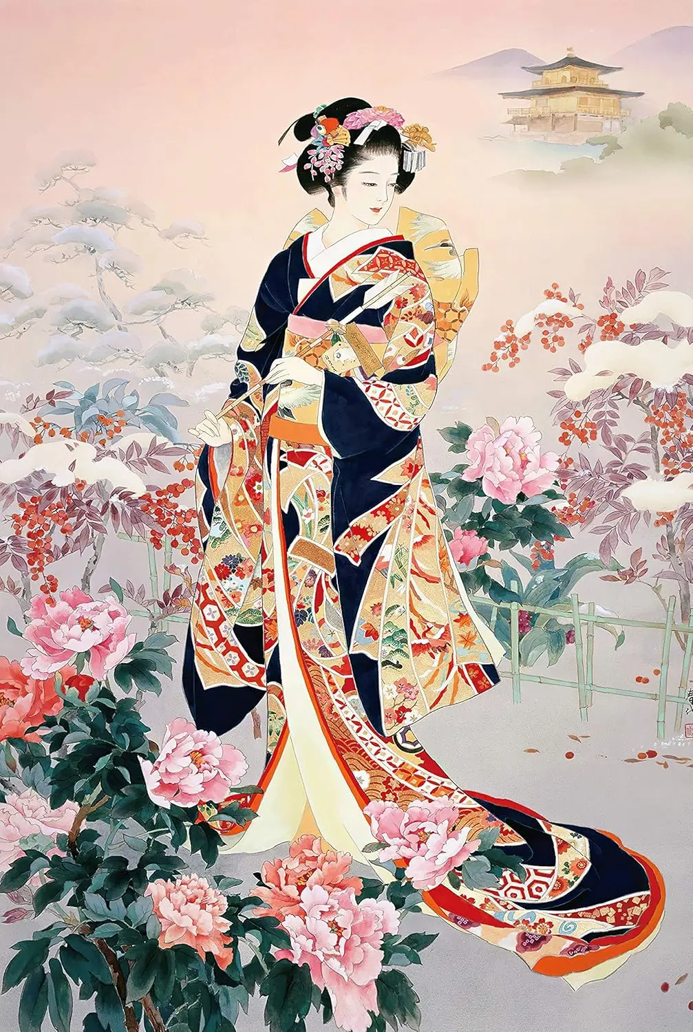 

Golden Kimono Beauty Paintings By Haruyo Morita Wooden Jigsaw Puzzles 300/500/1000 Piece Cardboard for Adults Board Puzzle Game