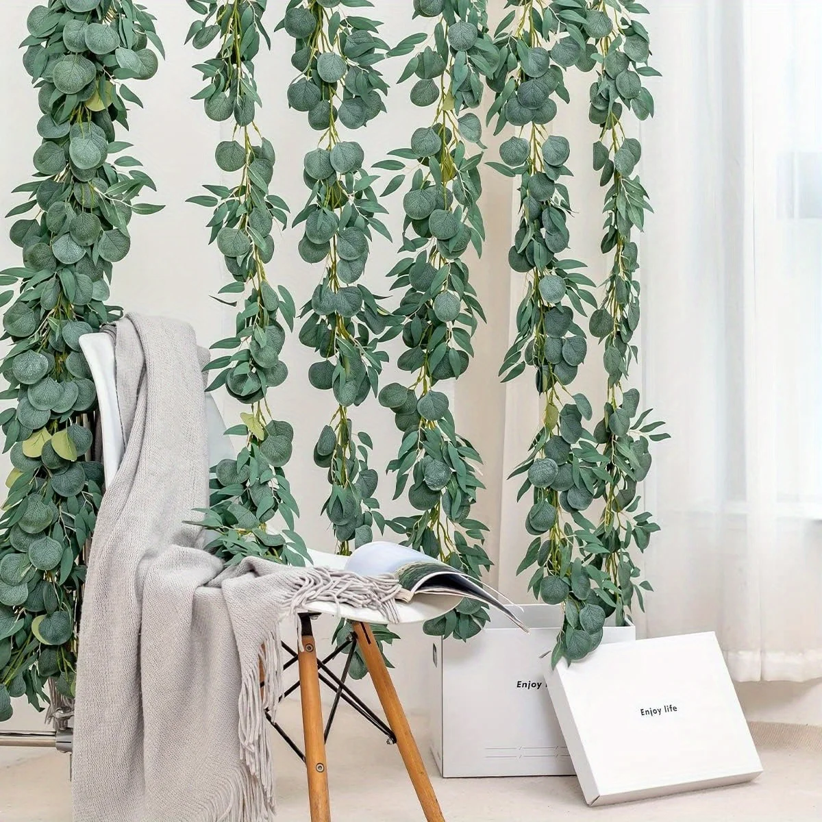

5 件 Artificial Eucalyptus Garland Vines 6.5Ft/Pc Fake Vine with Silk Green Leaves Faux Hanging Plants Greenery
