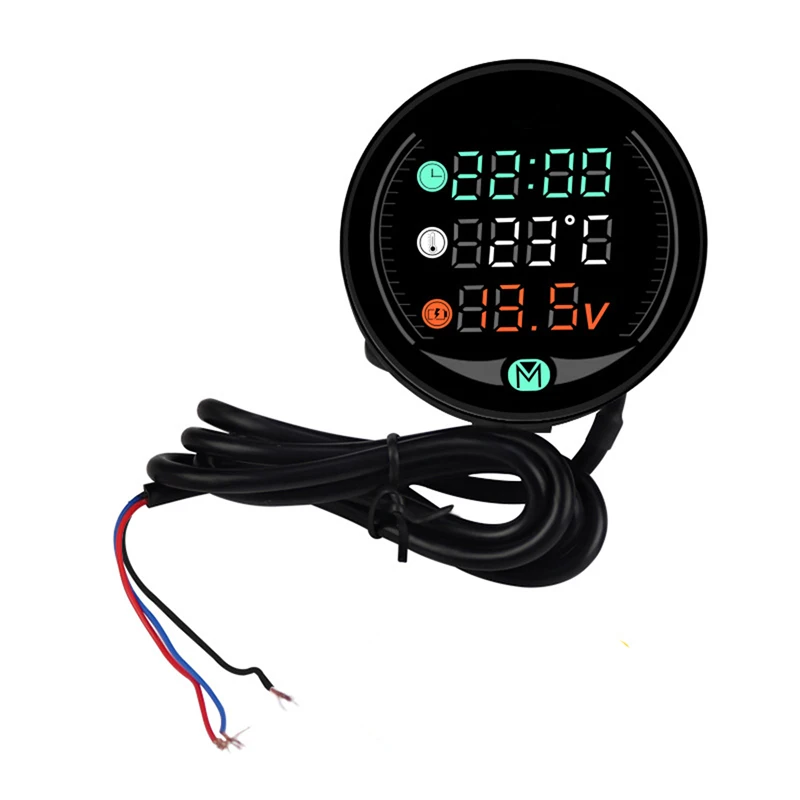 Waterproof Motorcycle 5V 2.4A USB Charger, Voltage Temperature Display Voltmeter 5 in 1 Digital Multimeter Voltmeter Thermometer