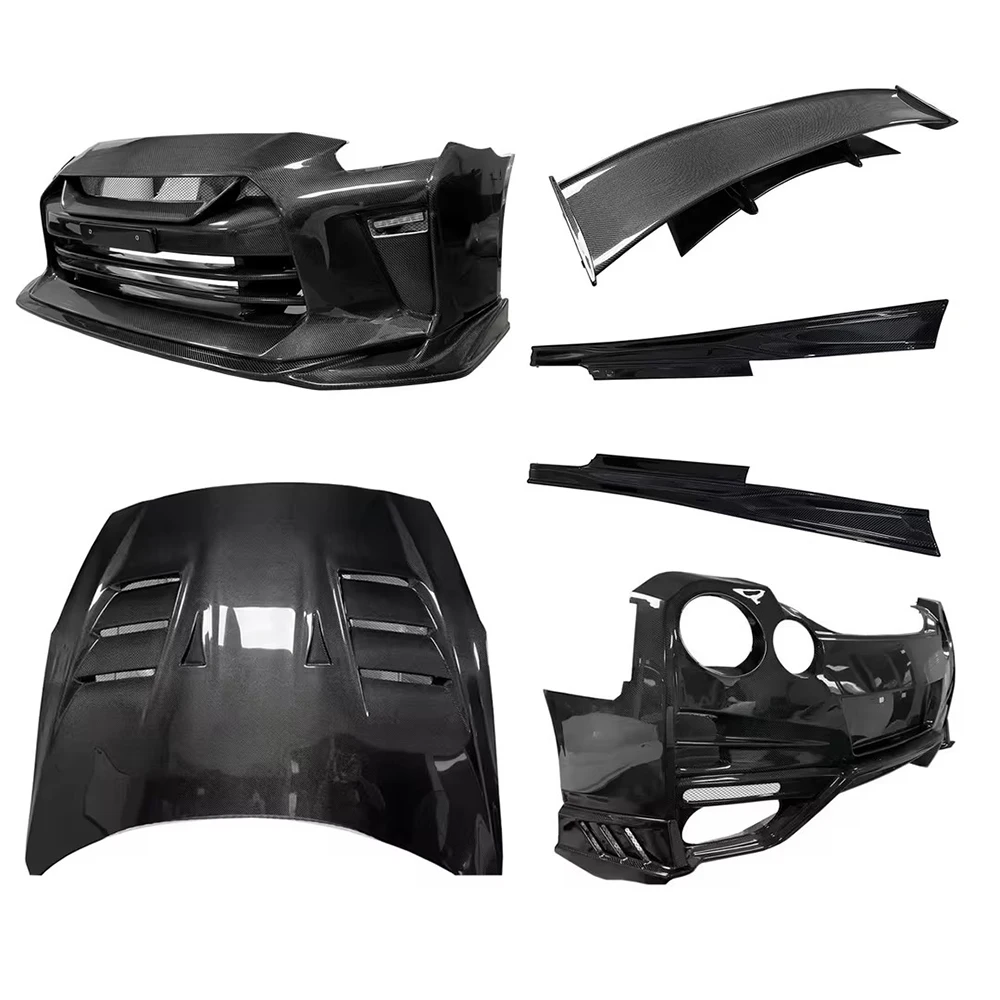 For GTR 35 Bodykit With Front Rear Bumper Side Skirt Hood Bonnet Spoiler,after car test Carbon Fiber Fibre Body Kit