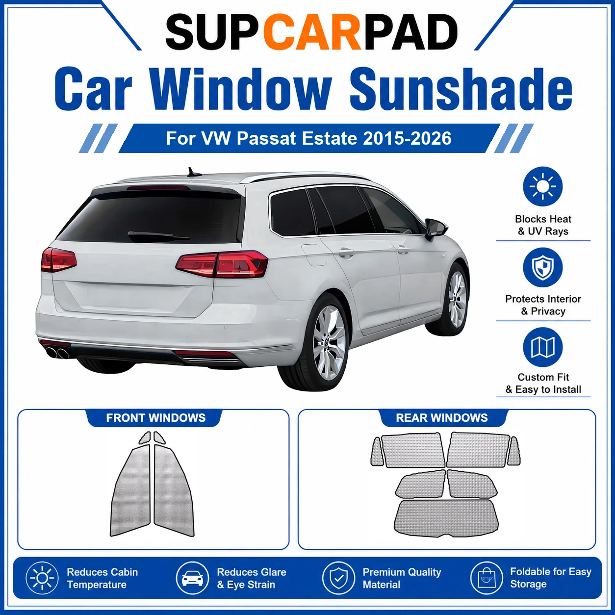 For VW - VW Passat Estate 2015-2026 Full Set Car Window Sunshades UV Block Privacy Heat Insulated Foldable Car Curtain