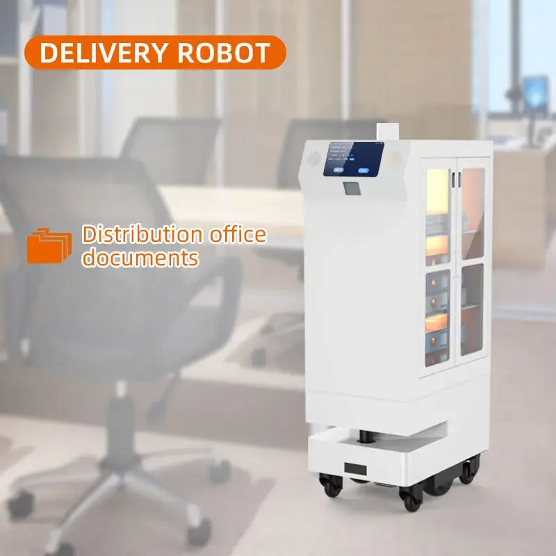 Longermay New Arrive Hotel Food Robot Coffee Shop Restaurant Waiter Server Robot Car for Office Building Service