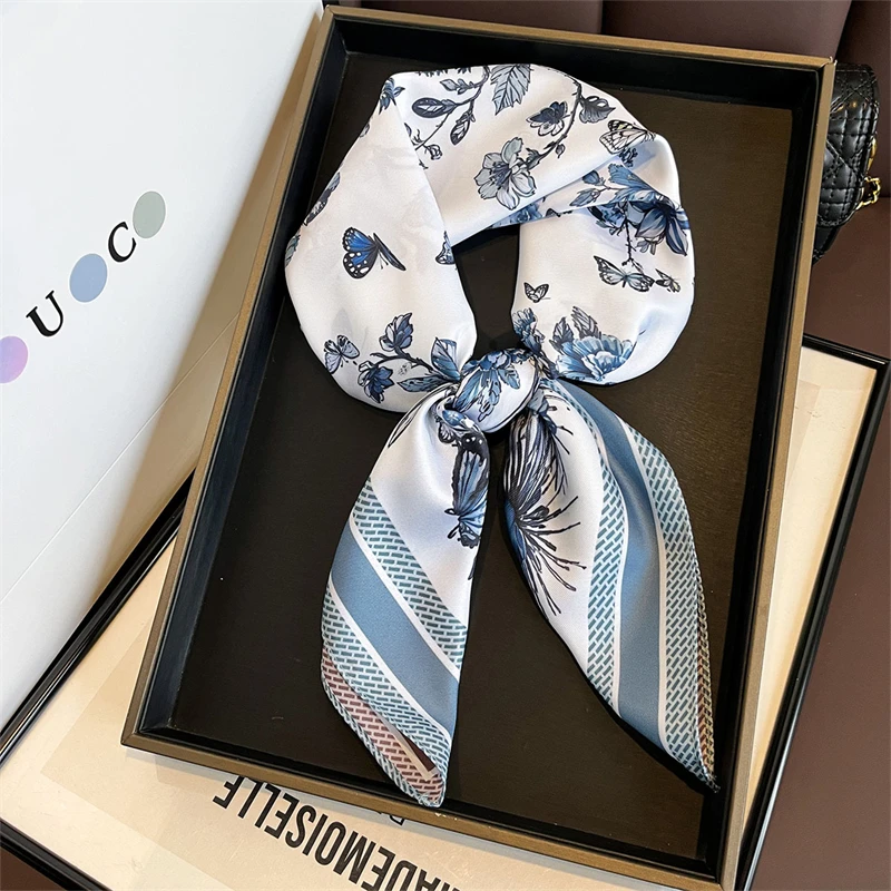 

70cm Square Scarves Double Faced Jacquard Luxury Print Women Silk Scarf Fashion Bandana Hijab Neckties Hairbands Foulard Shawl