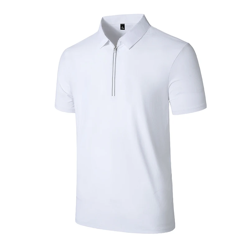 

Мужская модная футболка-поло для велоспорта и активного отдыха, однотонная, трендовая, летняя, с короткой молнией, из ледяного шелка, быстросохнущая