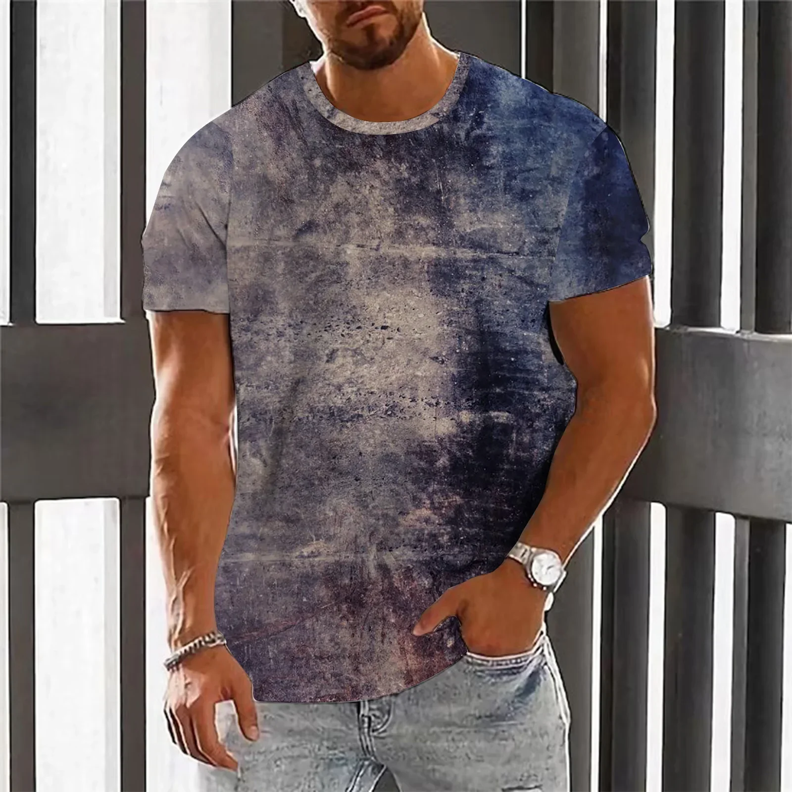 Unique Striped Print Men\'s T-shirt Summer Leisure Comfortable Movement Luxury Brand Short Sleeve Tshirt T-shirts for Men Tops