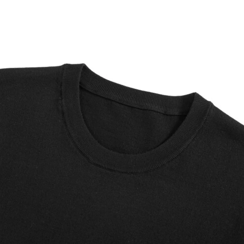 Stretchable Black Half-high Collar Undershirt for Men, Slim-fit Short-sleeved O-neck T-shirt. Knitted Sweater with A High Neck.