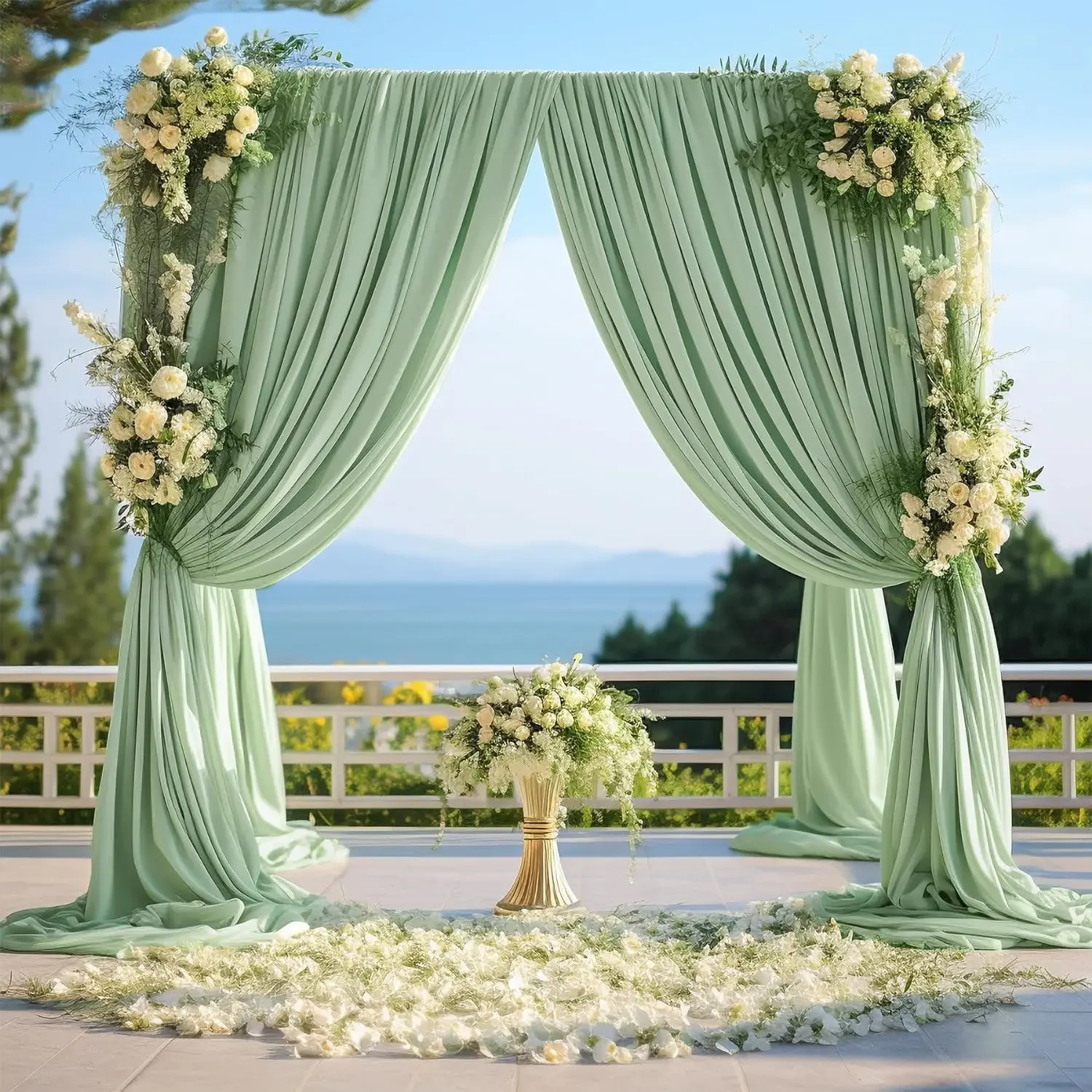 2PCS Sage Green Satin Wedding Backdrop Curtain for Party Birthday Baby Shower Photography Home Decor Background