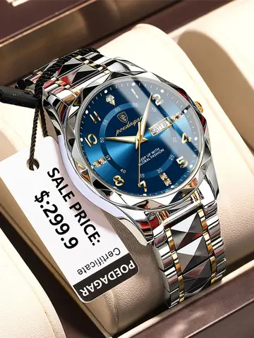 POEDAGAR ساعة يد رجالية فاخرة مقاومة للماء مضيئة تاريخ الأسبوع ساعة رجالية رياضية من الفولاذ المقاوم للصدأ كوارتز ساعات رجالية Reloj + صندوق