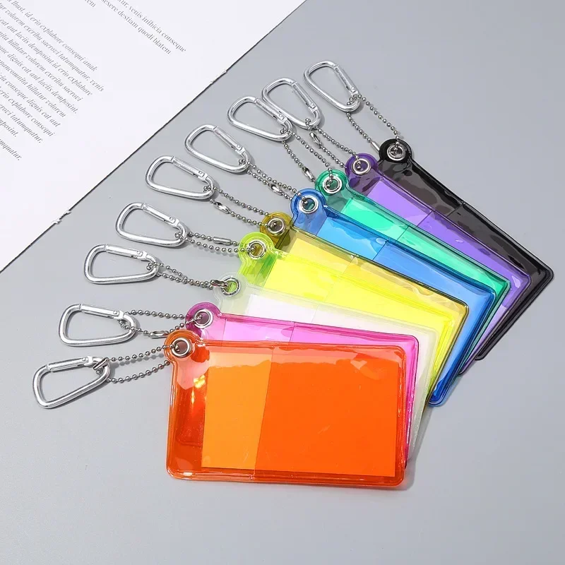 

PVC Transparent Credit Card Holder with Keychaini Women Men Business Cover ID Bag Student Bus Card Access Card Case Candy Color