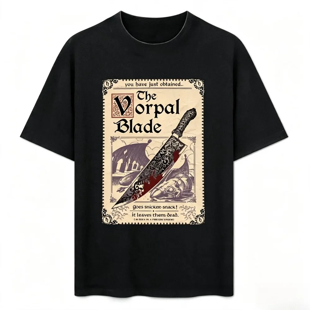 Vorpal Blade Sword Skull Print Men T‑Shirt 100% Cotton Oversized Streetwear Casual O‑Neck Summer Short Sleeve Tops