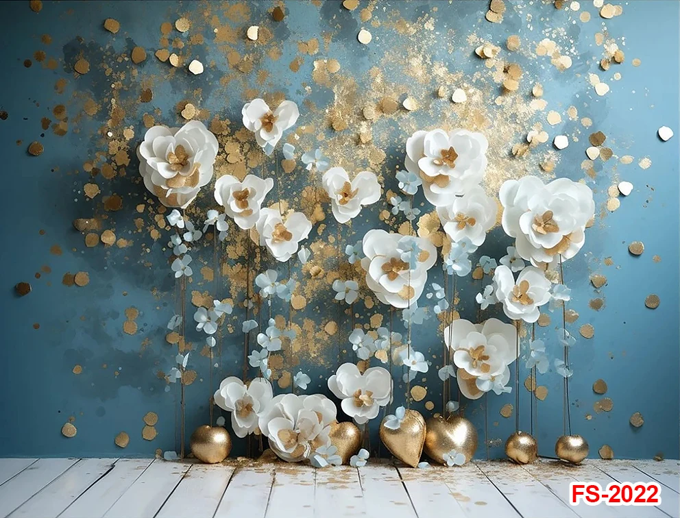 Photography Background Valentine's Day Blue Gold Heart Kids Adult Birthday Party Portrait Decor Backdrop Photo Studio