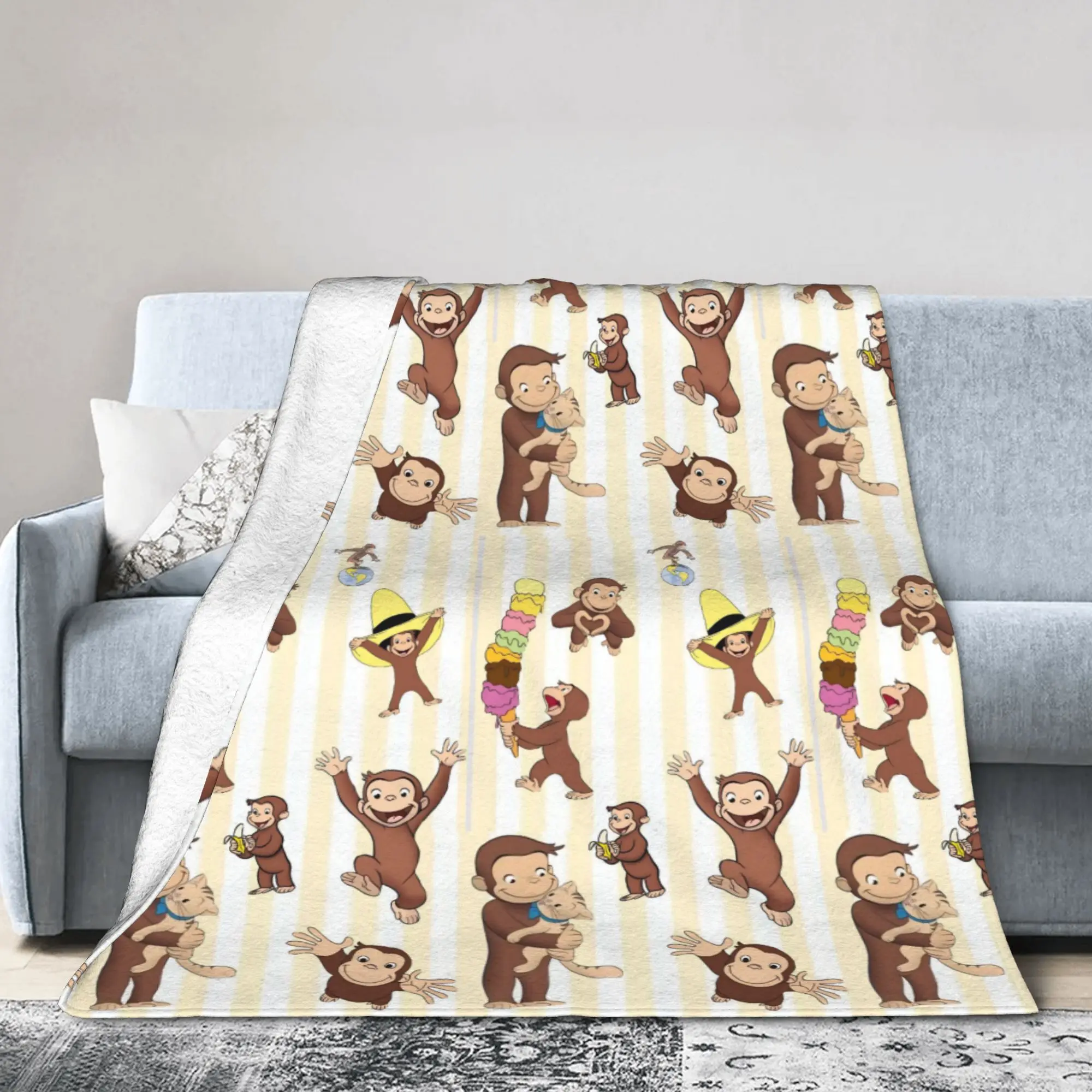 Monkey Curious George Blanket  Flannel Awesome Warm Throw Blanket for Bedding Lounge All Season,