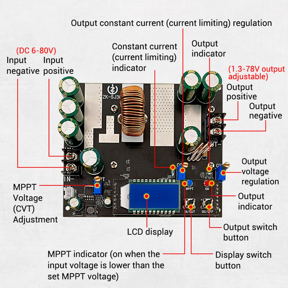 ZK-SJ30 700W High Power Auto Boost Power Module Synchronous Rectifier 30A Solar Charging MPPT