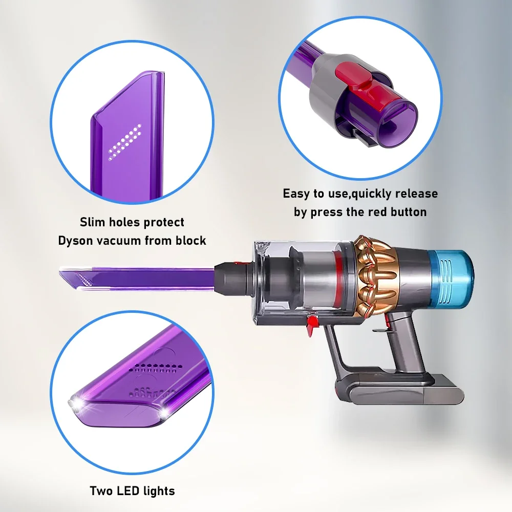 Crevice Cleaning Tool For Dyson V7 V8 V10 V11 V15 Cordless Vacuum Cleaner LED Lighting Flat Suction Clean LED Light Pipe Nozzle image 4