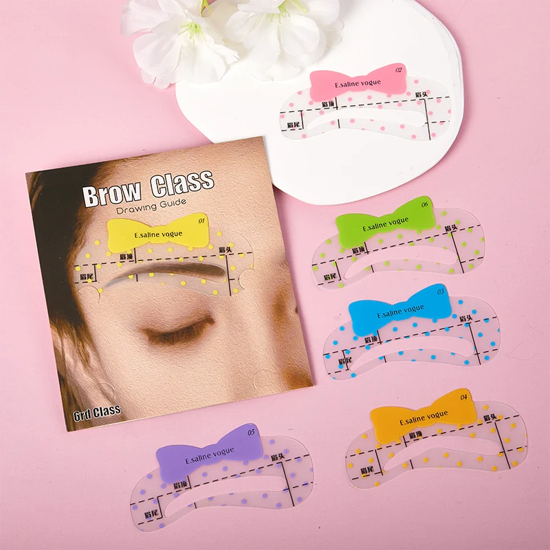 6PCS ผู้หญิง Eyebrow Card Reusable ความทนทานสูง Eyebrow Stencil Grooming Shaper แม่แบบเครื่องมือแต่งหน้าสติกเกอร์