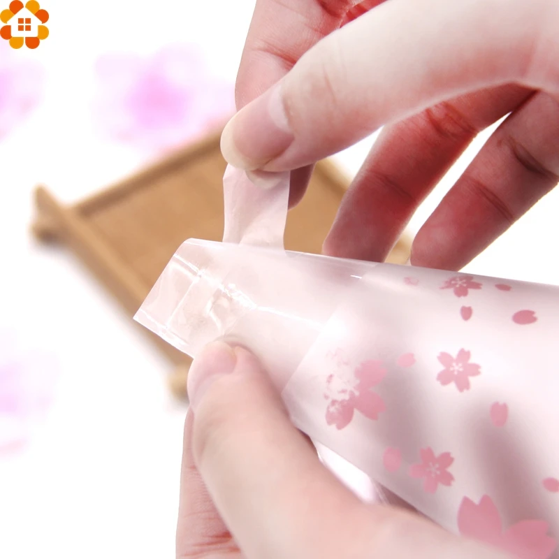 100PCS/Lot 3Sizes Lovely Pink Cherry Blossoms Cookie&Candy Bag Self-Adhesive Plastic Bags For Biscuits Snack Baking Package