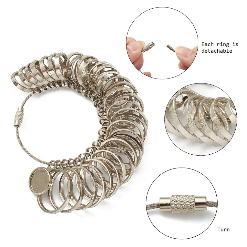 33Pcs Platinum Finger Ring Sizers Measure Tool Jewelry Sizing Tools Reusable Finger Size Gauge Ring Mandrel Measurer for Ring