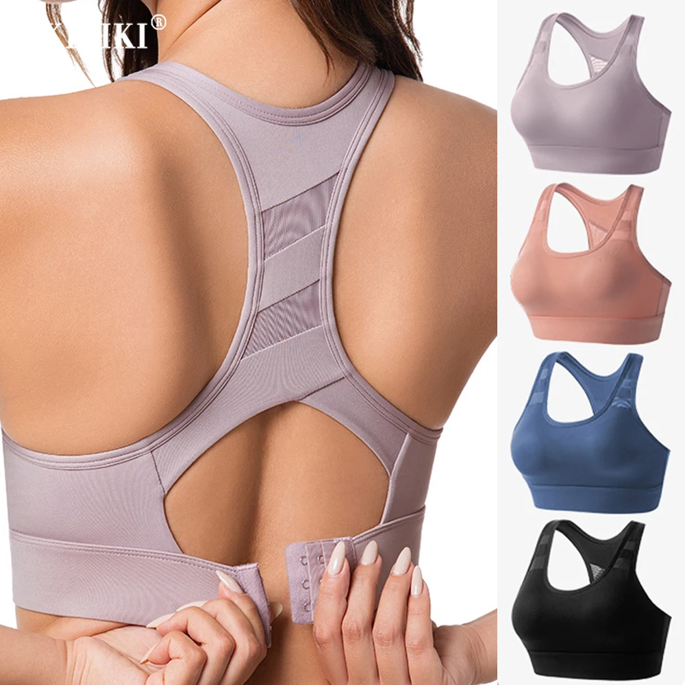 

Спортивный бюстгальтер с высокой степенью поддержки, с эффектом пуш-ап, фиксированными вкладышами, на застежке сзади, с сетчатыми вставками, для тренировок, бега, йоги, укороченный топ