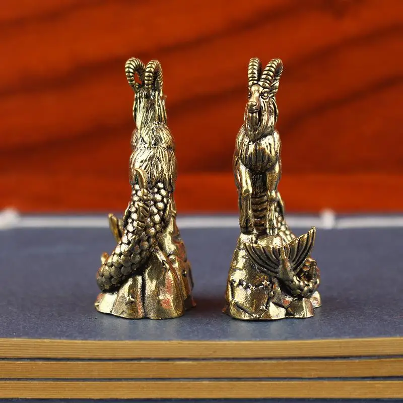 [E] Capricorn Brass Statue Goat Body Fish Tail Zodiac Sign Figurine For Home Office Decor Luck Ornament